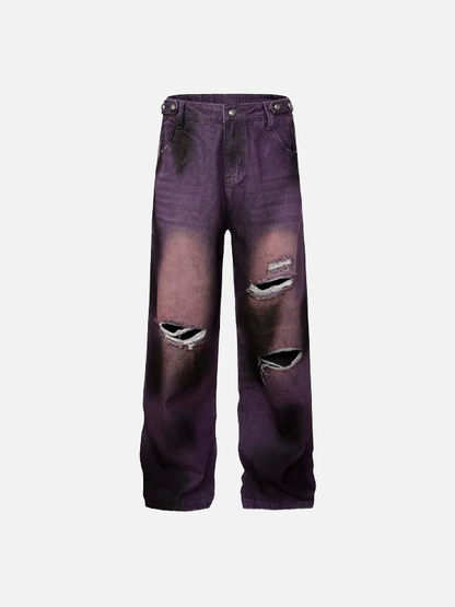 Vintage Streetwear Distressed Tie Dye Denim Jeans