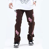 Pink Cross Straight-leg Gothic Pants