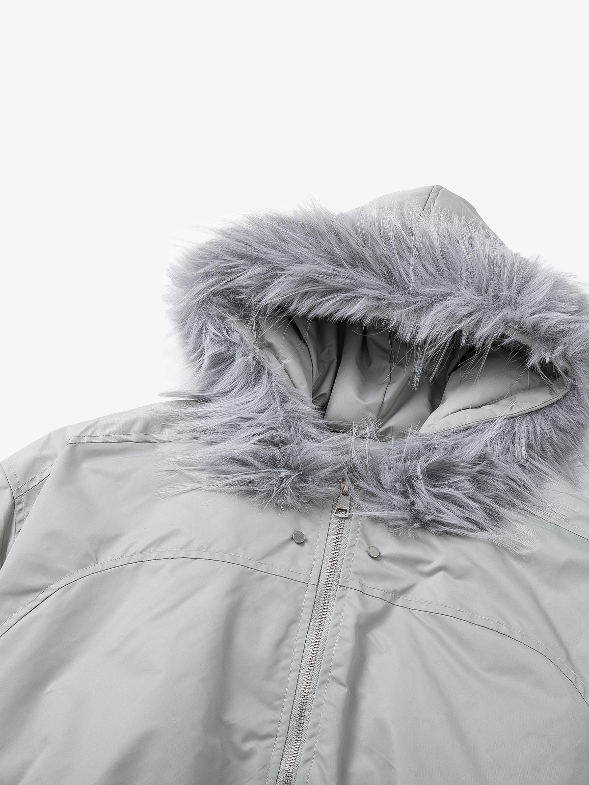Faux-Fur Hood Ruched-Sleeve Padded Coat