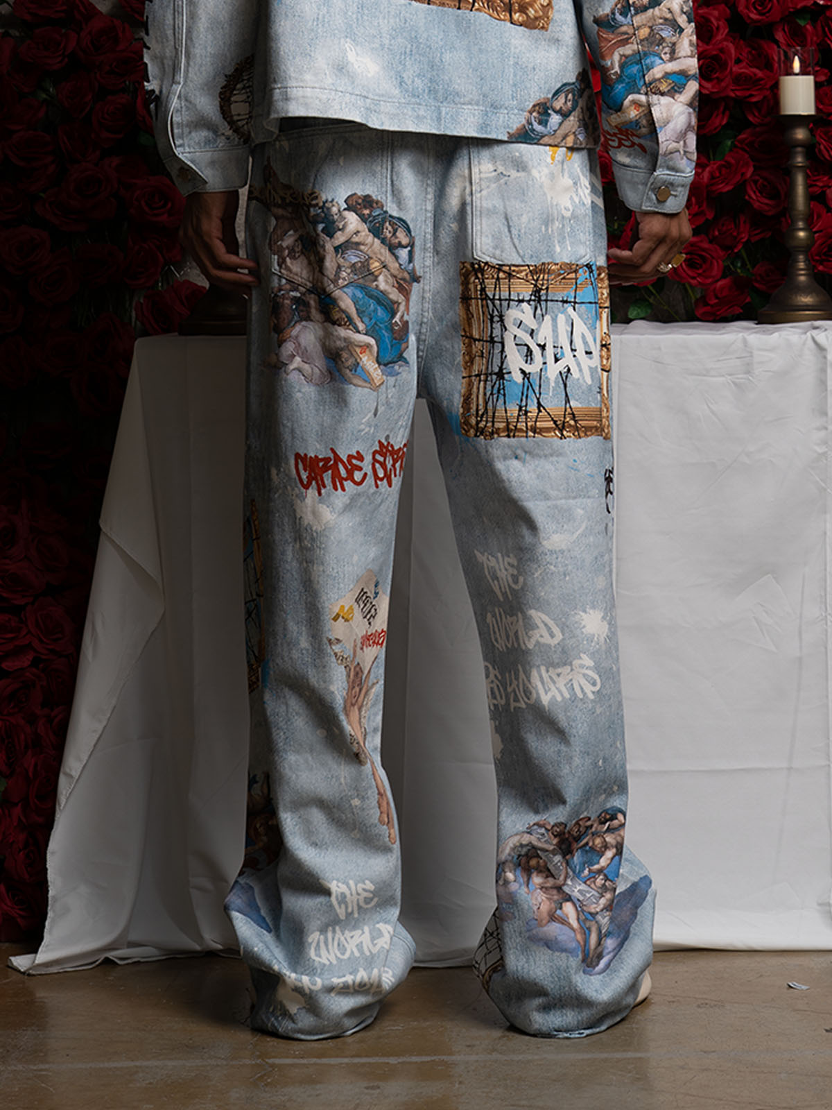 Retro Artistic Graffiti Angelic Prints Baggy Jeans - 2574; Blue / S, Blue / M, Blue / L, Blue / XL, Blue / 2XL, Blue / 3XL