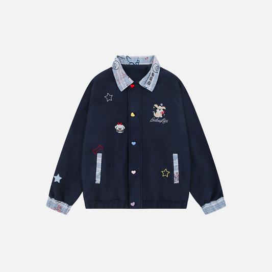 Y2K Cartoon Playful Patchwork Plaid Collar Jacket