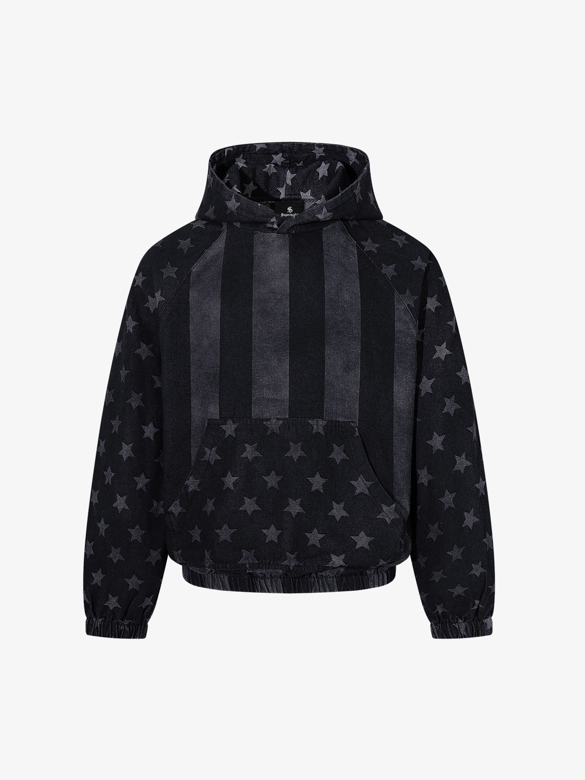 Distressed Star Print Denim Boxy American Vintage Hoodie