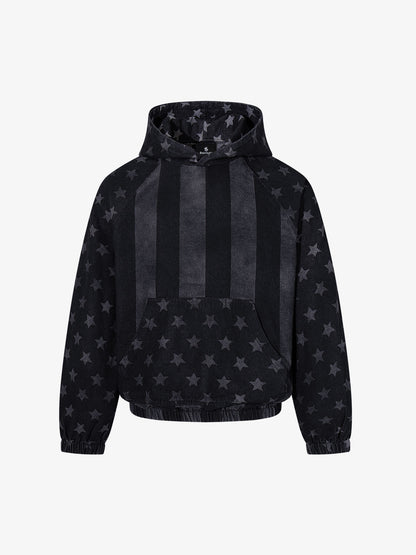 Distressed Star Print Denim Boxy American Vintage Hoodie