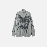 Butterfly Graphic Unique Knit Turtleneck Cardigan