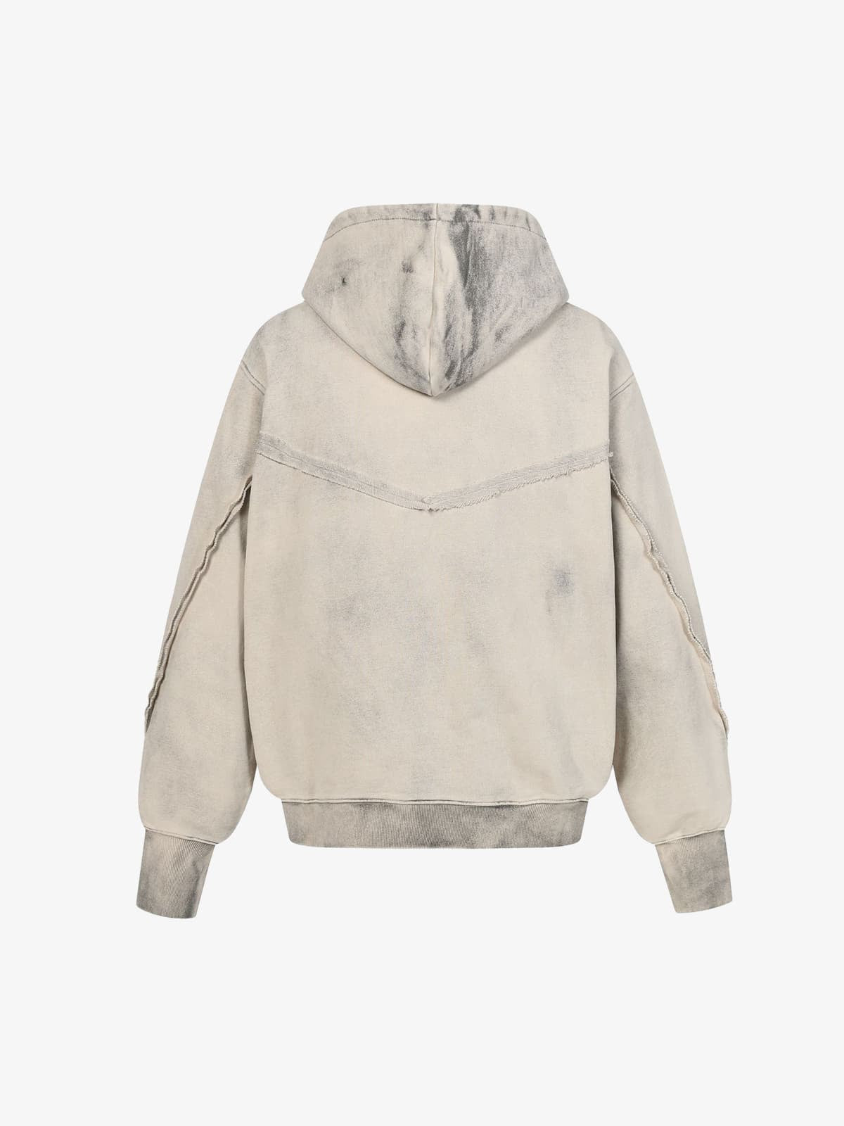 Retro Asymmetric Zip Up Deconstructed Hoodie; Apricot / S, Apricot / M, Apricot / L, Apricot / XL