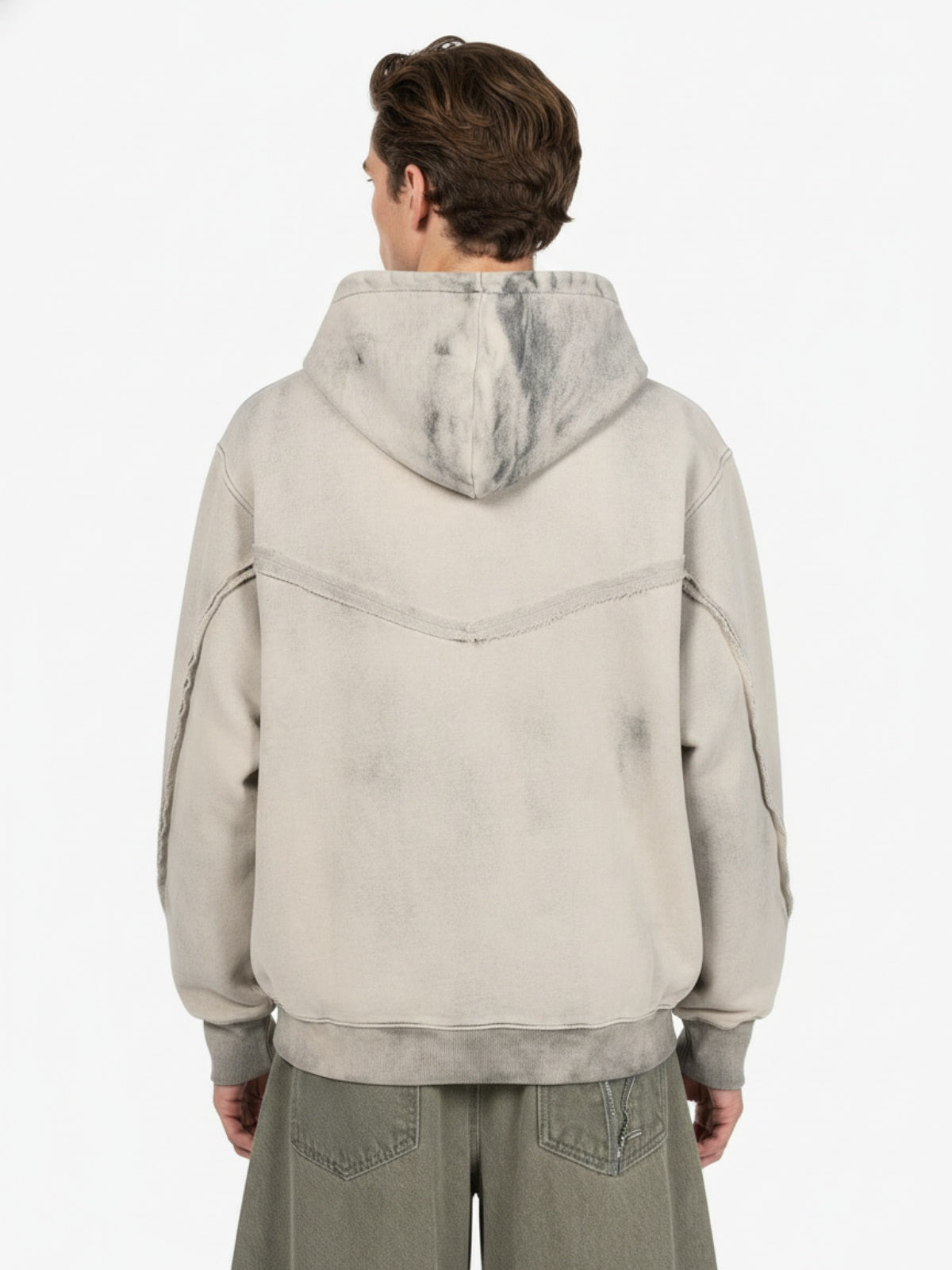 Retro Asymmetric Zip Up Deconstructed Hoodie; Apricot / S, Apricot / M, Apricot / L, Apricot / XL