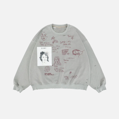Tactical Oversized Graffiti Printed Sweatshirt
