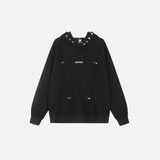 Y2K Rivet Patchwork Black Hip Hop Hooded Sweatshirt