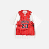 Fake Two Piece Graphic Print V-Neck Basketball T-Shirt