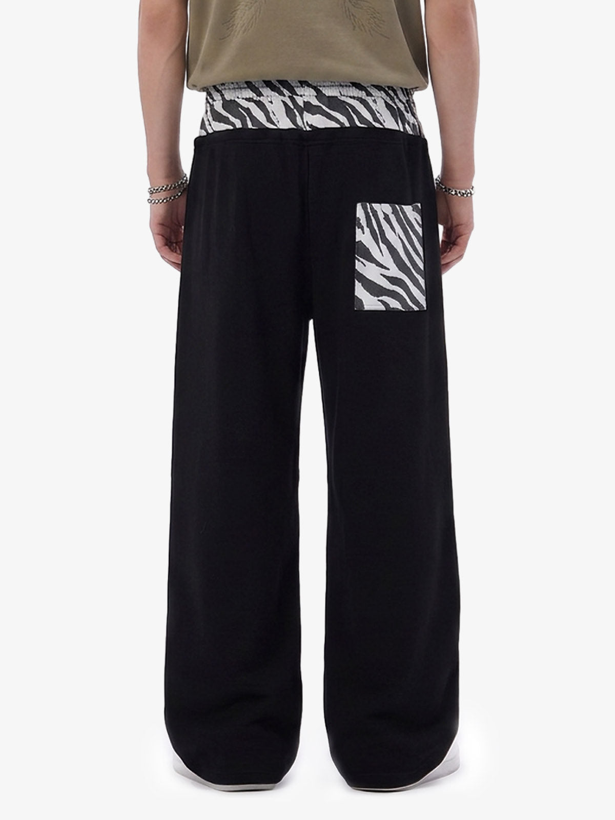 Zebra Patch Star Graphic Wide-Leg Sweatpants; Black / S, Black / M, Black / L, Black / XL