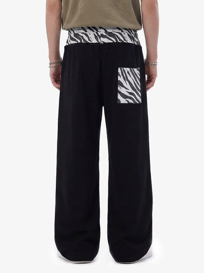 Zebra Patch Star Graphic Wide-Leg Sweatpants; Black / S, Black / M, Black / L, Black / XL