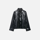 Vintage Gothic High Neck Zipper PU Leather Jacket