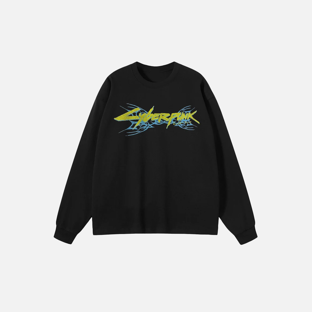 Black Anime Devil Graphic Long Sleeve T-Shirt