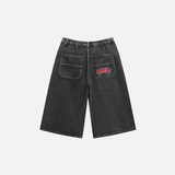 Summer Vintage Star Letter Printed Washed Denim Short