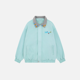 Floral Embroidered Oversized Contrast Collar Jacket