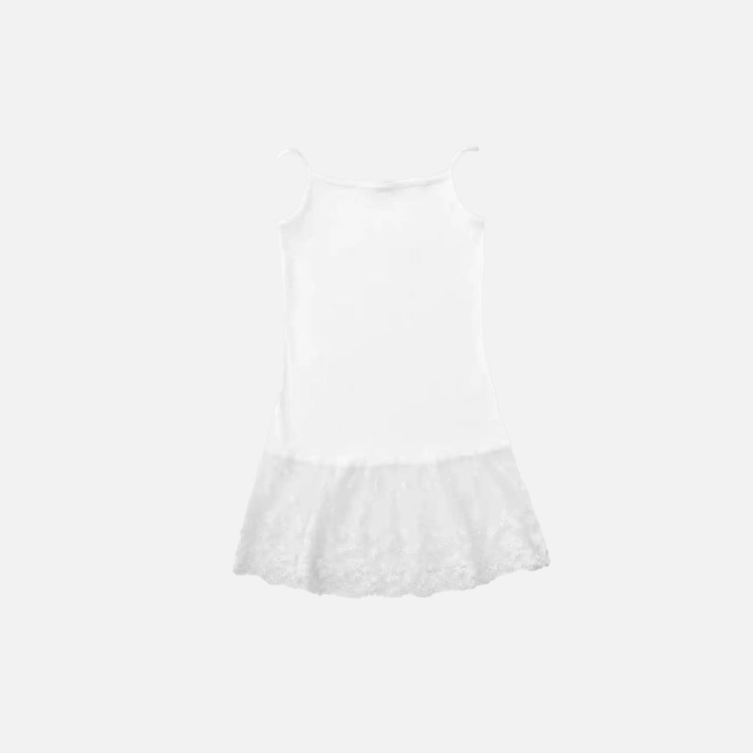 Front view of the white Lace Hem Slip Dress in a gray background