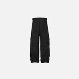 Front view of the black Vintage Multi-pocket Cargo Pants in a gray background
