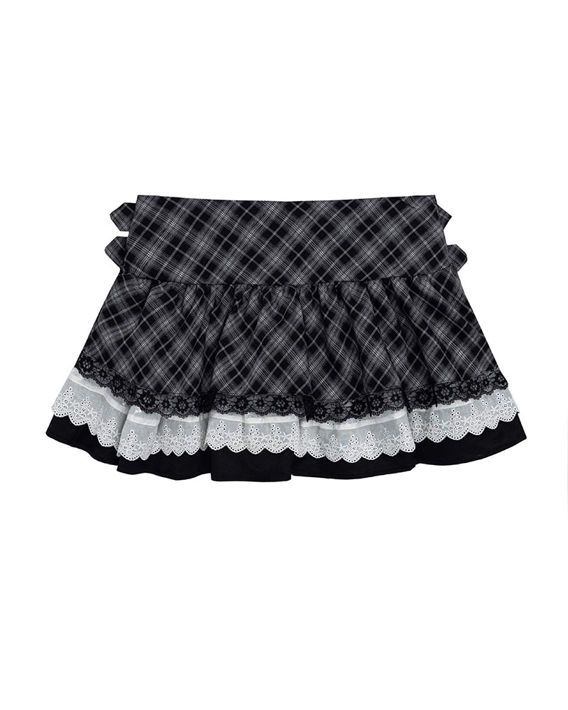 Sweetheart Lace Plaid Mini Skirt