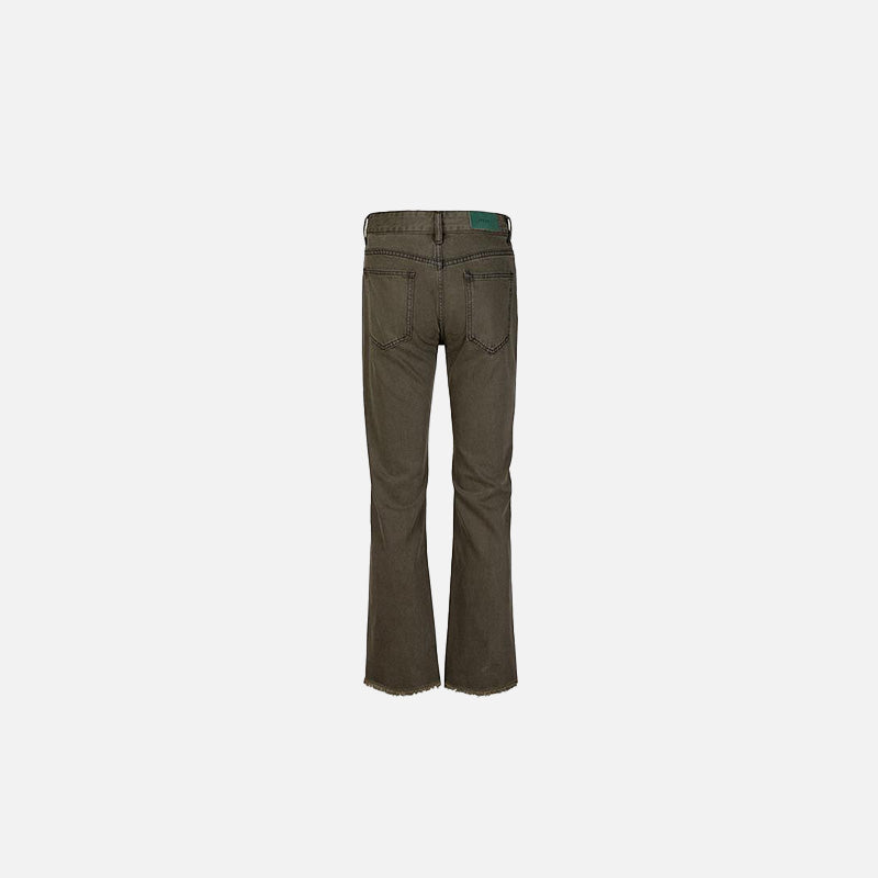 Back view of the green Retro Flared Jeans in a gray background