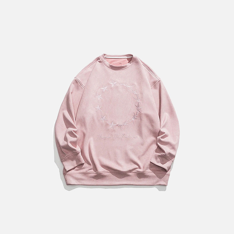 Front view of the pink Loose  Embroidered Sweatshirt in a gray background