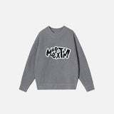 Front view of the grey Vintage Embroidered Knitted Sweater in a gray background 