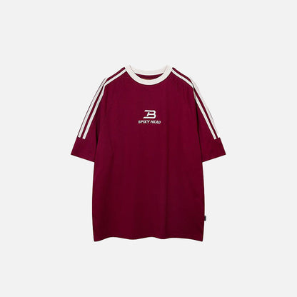 Front view of the red Side Striped Sports T-shirt in a gray background 