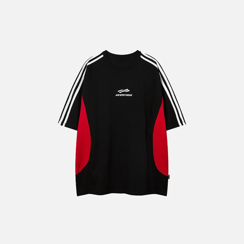 Front view of the black Contrast Color Speedway Sports T-shirt in a gray background