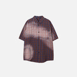 Front view of the red Plaid Polo Loose Shirt in a gray background