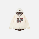 Stylish Streetwear Plaid Fake Two Piece Patchwork Hoodie