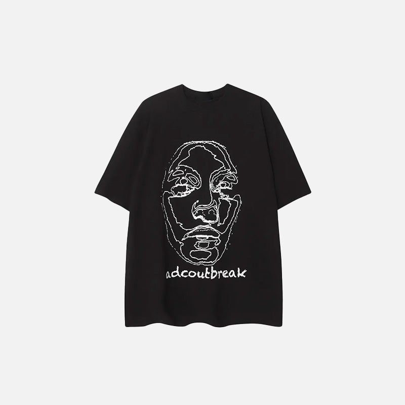 Front view of the black Faded Face Embroidery T-shirt  in a gray background 