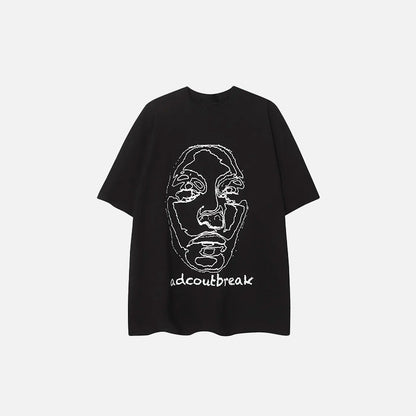 Front view of the black Faded Face Embroidery T-shirt  in a gray background 