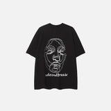 Front view of the black Faded Face Embroidery T-shirt  in a gray background 