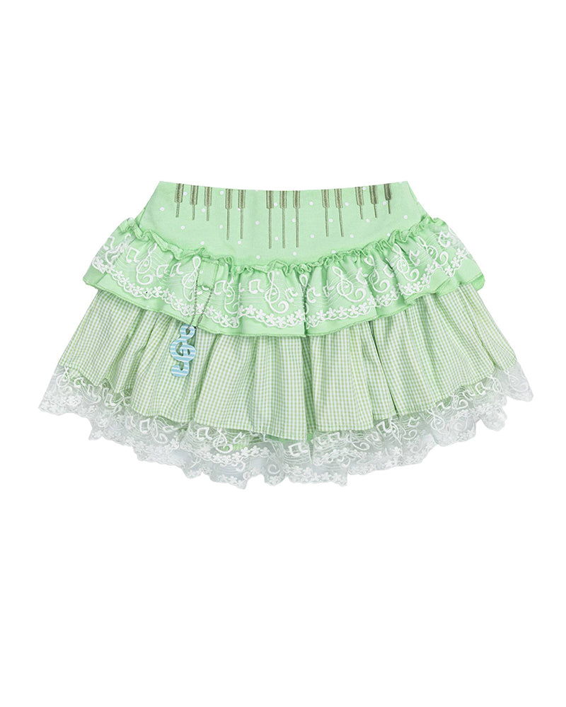 Patchwork Plaid Lace Mini Skirt