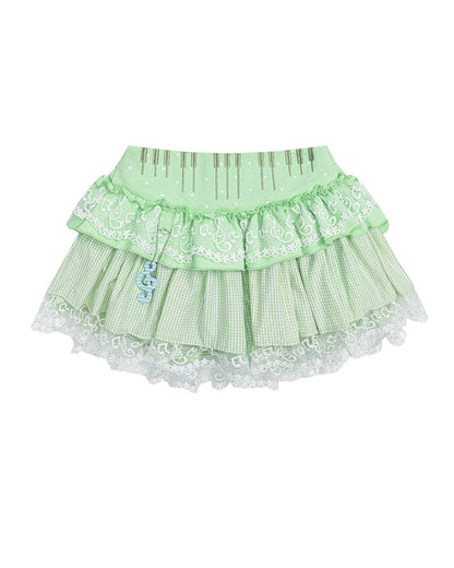 Patchwork Plaid Lace Mini Skirt