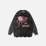 Spider Web Graphic Ripped Sweater