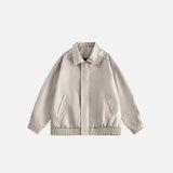 Front view of the apricot Loose Solid Color Leather Jacket in a gray background 
