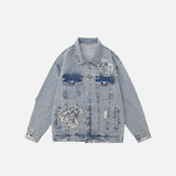 Y2K Embroidery Spider Patch Denim Jacket