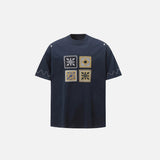Front view of the blue Pawfectly Yours Apparel T-Shirt in a gray background