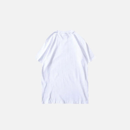 Back view of the white Y2k Potentiality Graphic T-shirt in a gray background 
