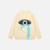 Front view of the beige Tears Of Vision Sweater in a gray background