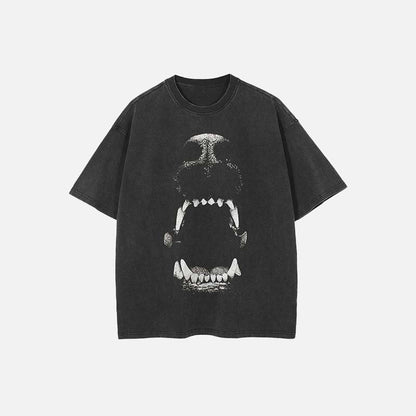 Oversized Animal Teeth Graphic Black T-Shirt