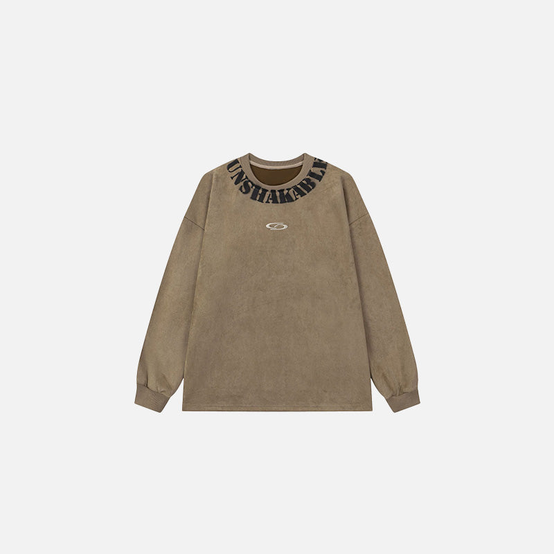 Front view of the khaki Unstoppable Force Sweatshirt in a gray background