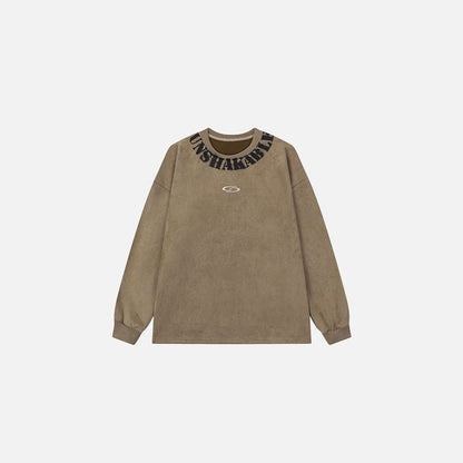 Front view of the khaki Unstoppable Force Sweatshirt in a gray background