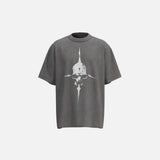 Front view of the grey Celestial Bloom T-shirt in a gray background