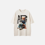 Front view of the beige Bear Essence T-shirt in a gray background