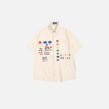 Vibrant Rainbow Embroidered Short Sleeve Shirt