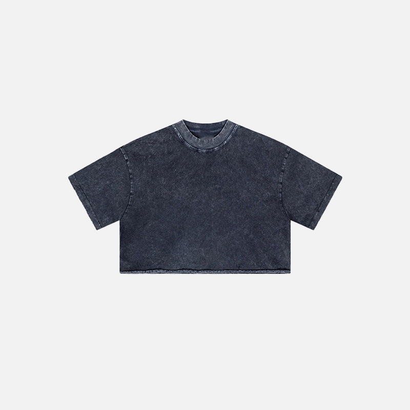 Front view of the royal blue Women's Retro Washed Distressed T-shirt in a gray background