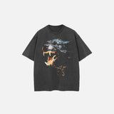 Front view of the black Wild Dog Graphic T-shirt in a gray background