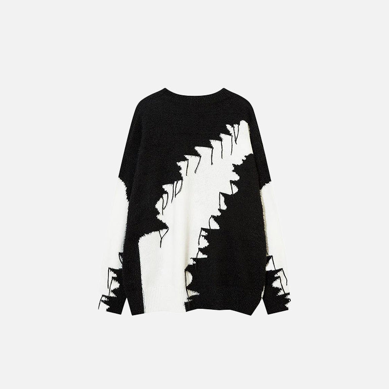 Back view of the white Loose Knitted Color Contrast Sweater in a gray background