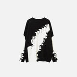 Back view of the white Loose Knitted Color Contrast Sweater in a gray background